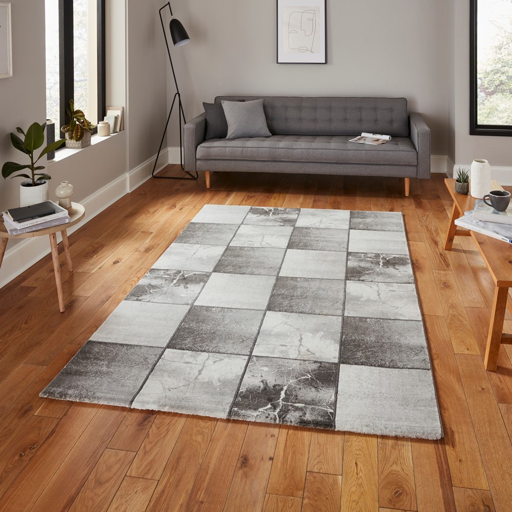 Craft 23495 Modern Marble Effect Rugs in Ivory Silver